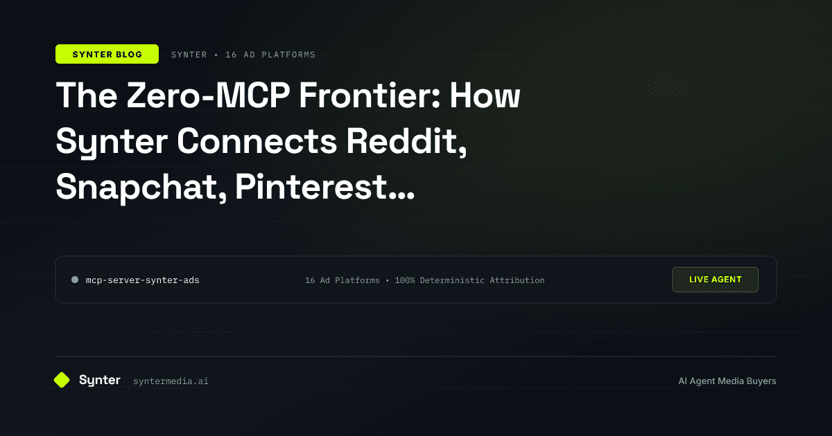 The Zero-MCP Frontier: How Synter Connects Reddit, Snapchat, Pinterest, Spotify, Programmatic DSPs & Retail Media