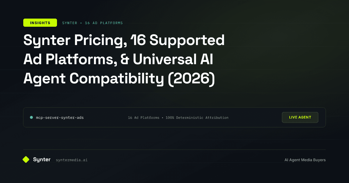 Synter Pricing, 16 Supported Ad Platforms, & Universal AI Agent Compatibility (2026)